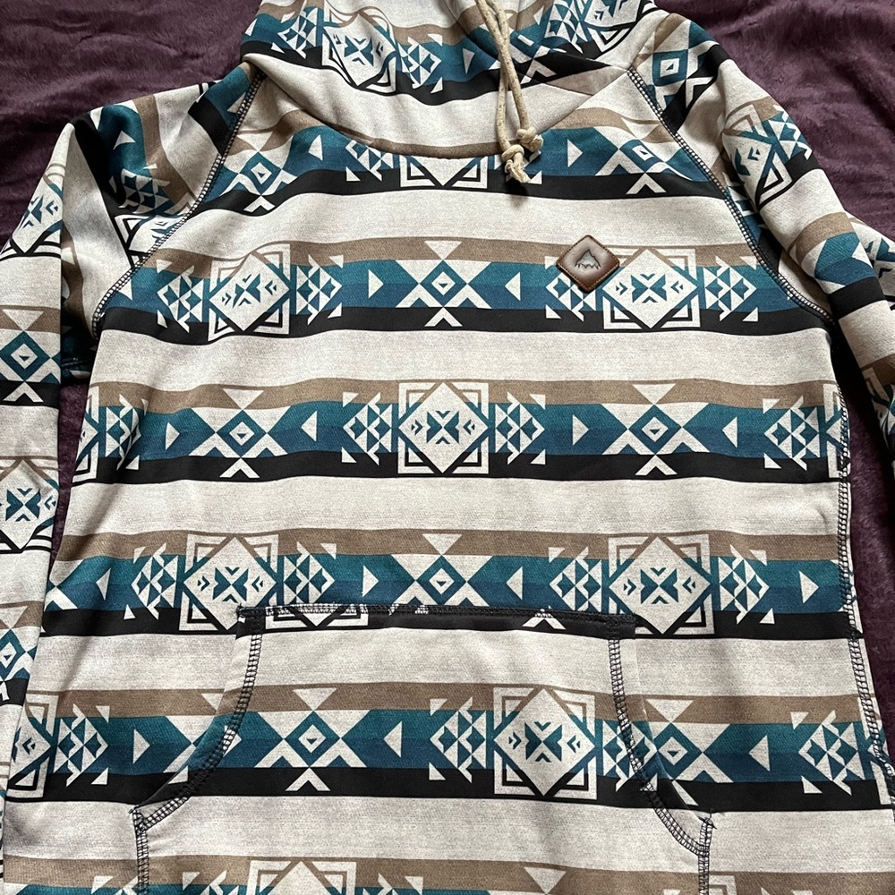 Burton Teal Black Brown Geo-Pattern Pullover Hoodie